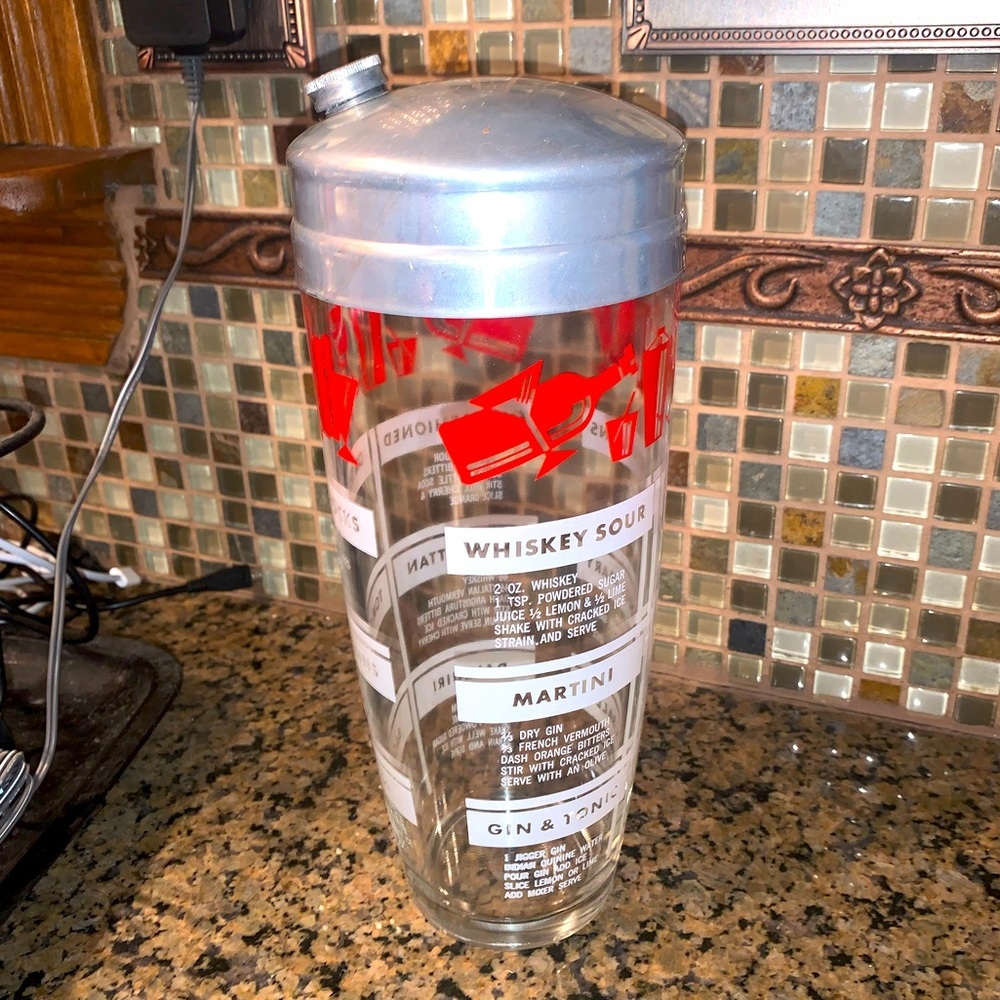 Cocktail Shaker Glass and Chrome MCM Barware Hazel Atlas